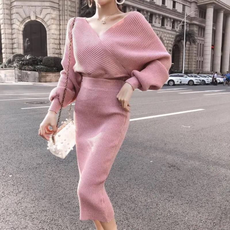 Sét váy+áo len 2 chi tiết ánh kim hàng quảng châu cao cấp