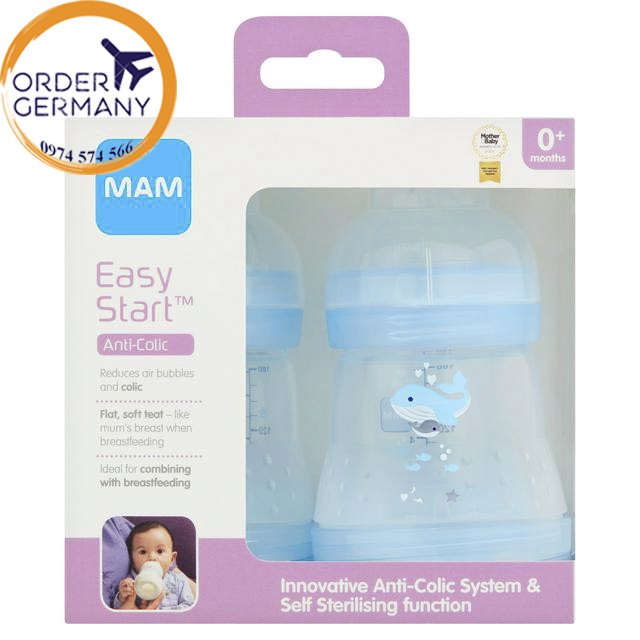 Bình sữa chống đầy hơi Mam Đức 160ml &amp; 260ml &amp; 320ml