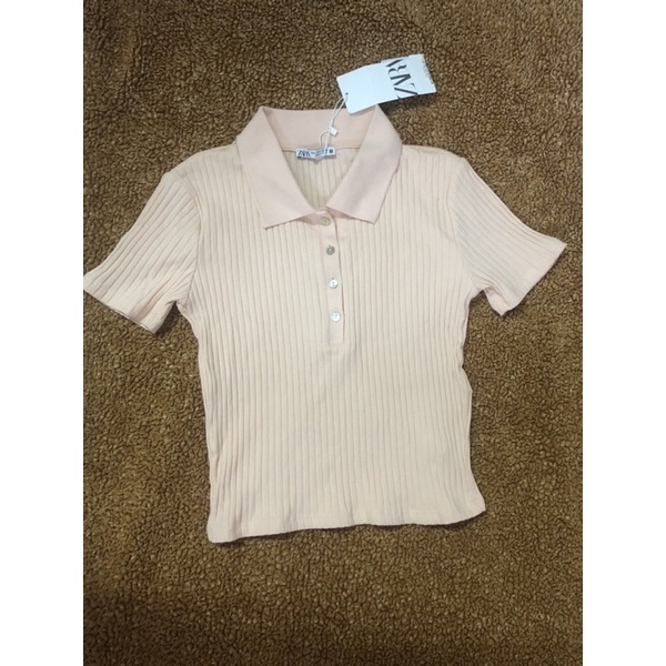 **ZARA** Áo thun polo hồng newtag
