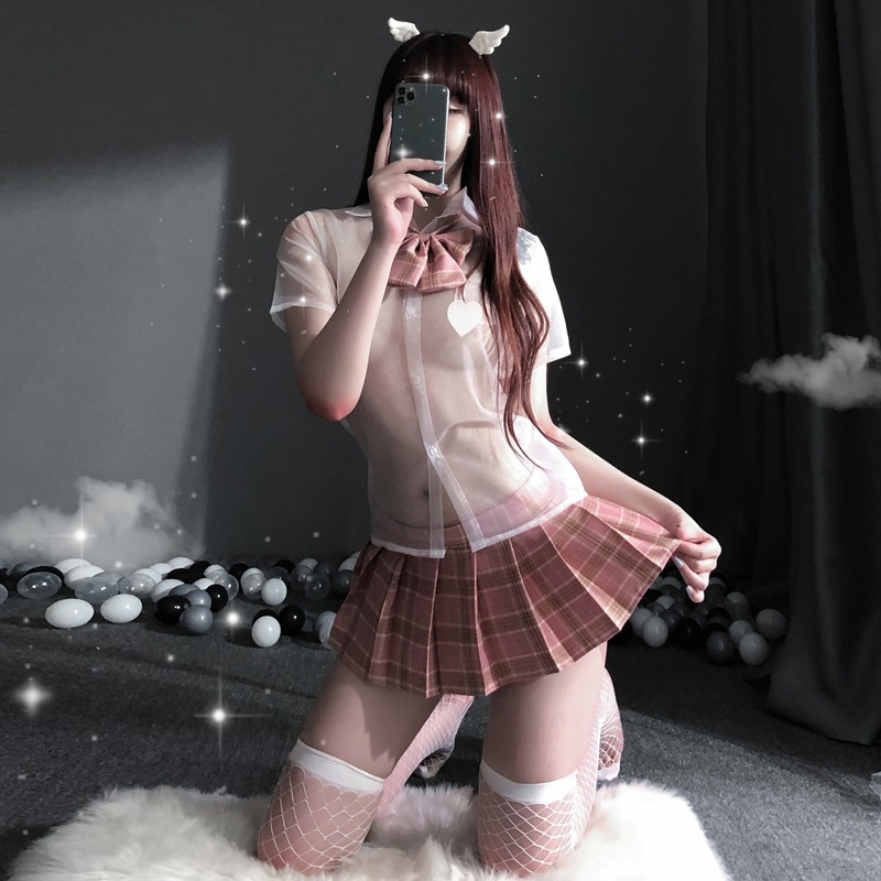 Set Bộ Cosplay Nữ Sinh Hàn Quốc Chất Xuyên Thấu sexy freesize từ 43-60kg