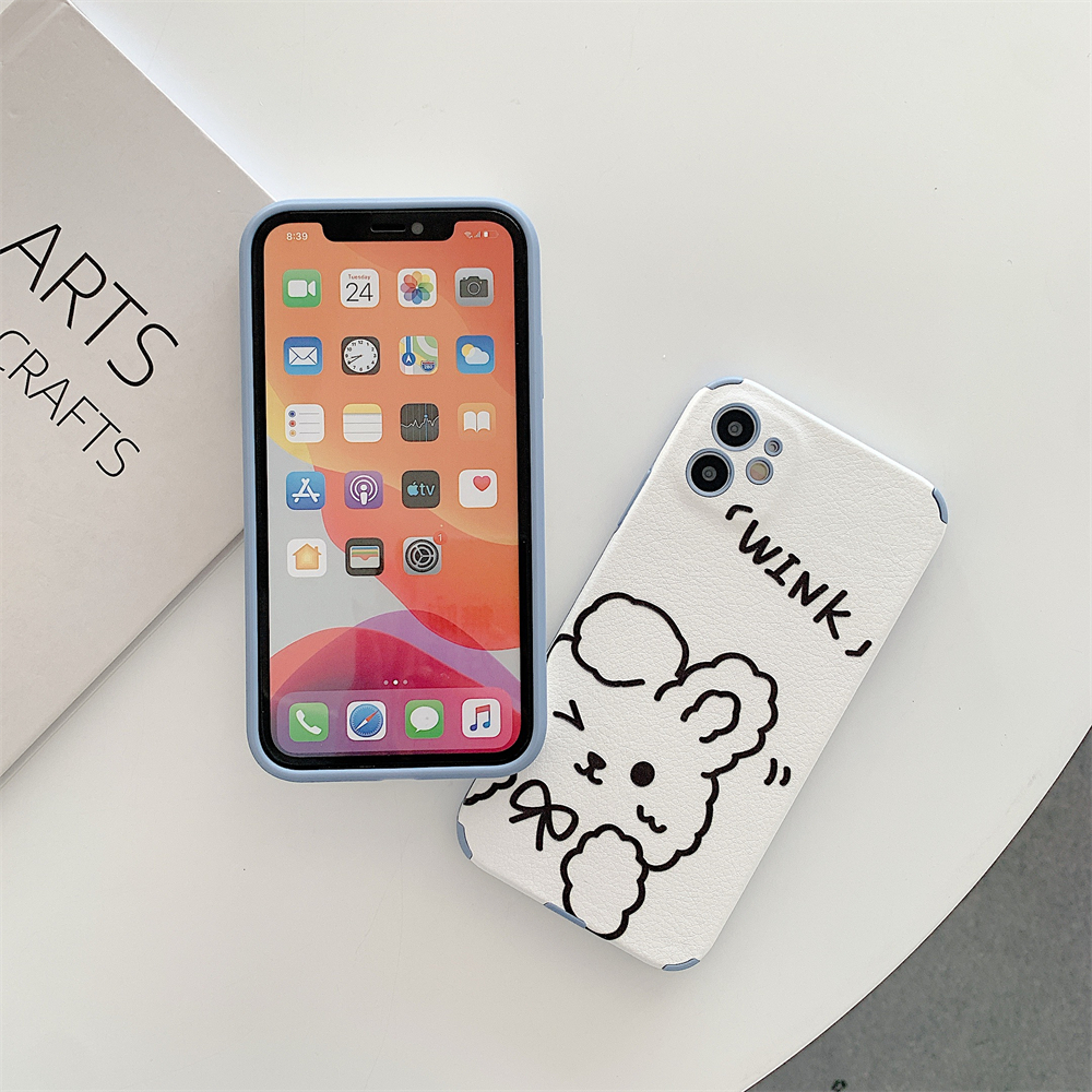 Simple Rabbit Bear Design Ốp lưng iPhone 12 Pro Max Case X XR Xs Max Sqaure Edge