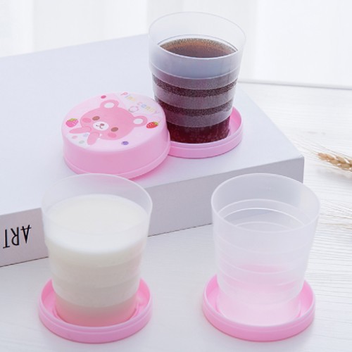 Ly cốc nhựa gấp gọn, ly uống nước xếp gọn cho bé đến trường hình hoạt hình màu xanh, hồng, vàng