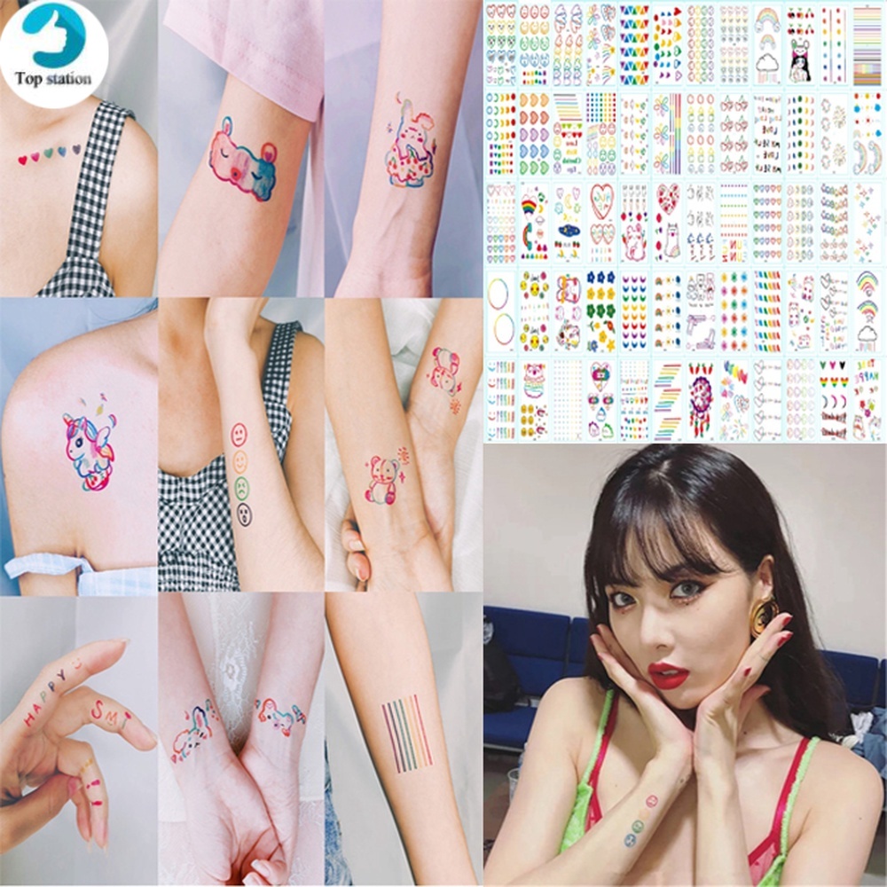 Set 30 Hình Xăm Dán Tạm Thời Chống Nước Hình Mặt Cười / Trái Tim Nhiều Màu Sắc