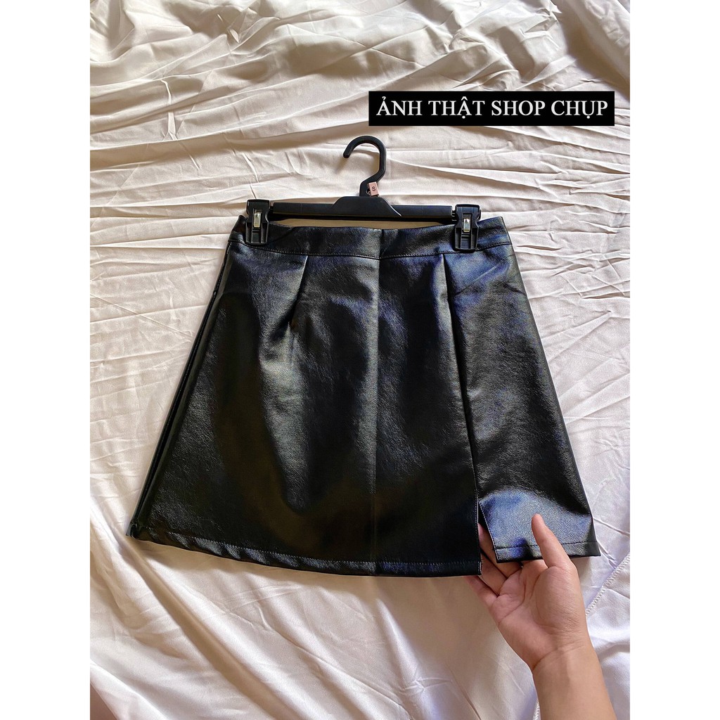 Chân Váy Da ⚡️𝐁𝐈𝐆𝐒𝐈𝐙𝐄⚡️ Cạp cao dấu bụng dáng chữ A siêu xinh