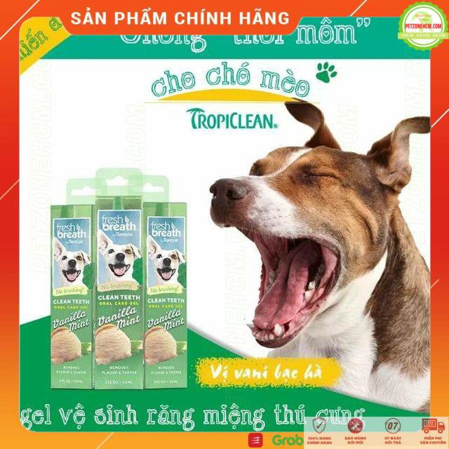 Gel đánh bay mảng bám & hôi miệng cho Chó & Mèo  59ml TropiClean Fresh Breath Clean Teeth Oral Care Gel