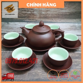 Bộ ấm chén tử sa Bát Tràng chóp nâu