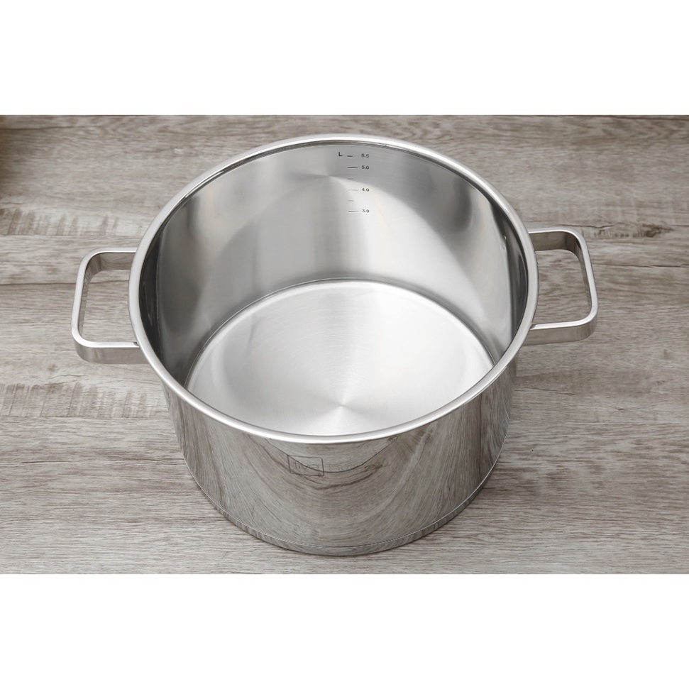 Nồi thân cao 3 đáy inox 304 Fivestar Plus bếp từ quai vuông nắp kính ( 16cm / 18cm / 20cm / 24cm )