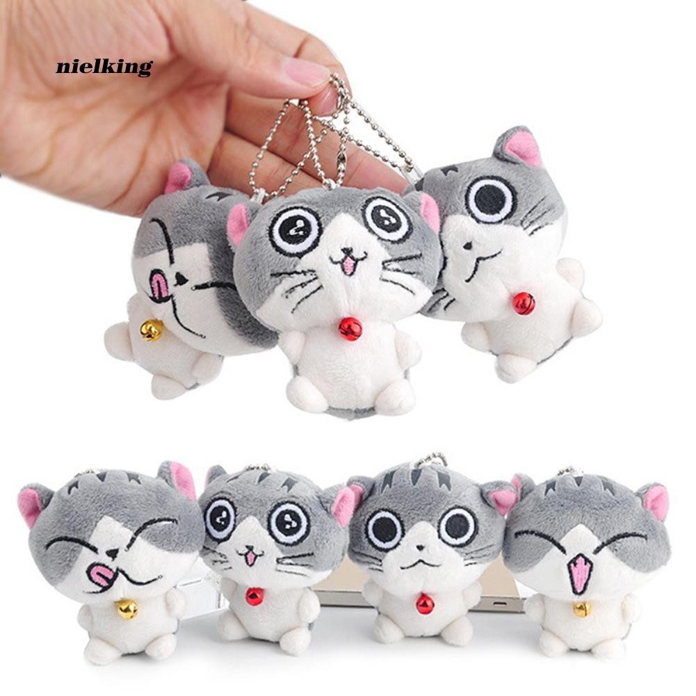 Đồ chơi thú nhồi bông hình chú mèo kèm móc khóa dài 8cm dễ thương