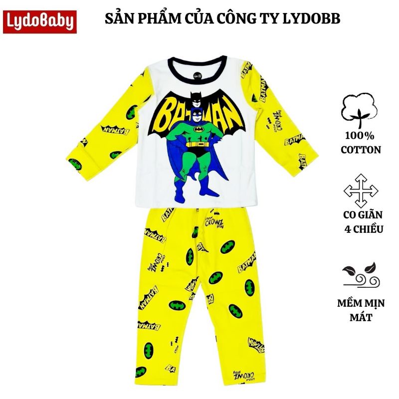 Bộ quần áo dài tay cho bé trai LYDO BB còn size 3, 4, 9, 10 mùa hè thu 100% cotton hình in siêu nhân người dơi, ô tô