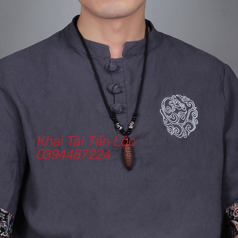 Mặt dây chuyền thiên châu Dzi Tây Tạng 9 mắt cho mệnh Hoả