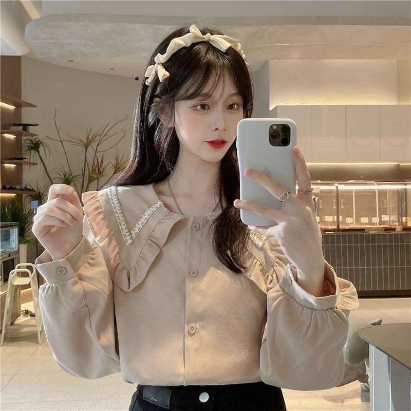 Áo babydoll kaca tiểu thư  tay dài cổ V  A 203 freeship