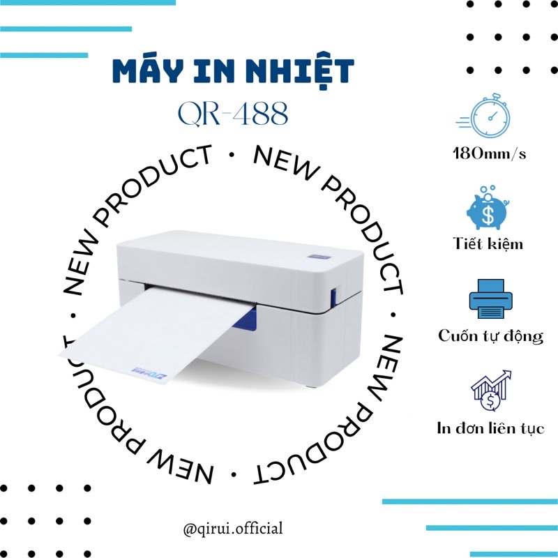 Máy In Nhiệt QIRUI QR-368/QR-488 In đơn hàng Shopee, Tem, Mã Vạch, Dùng Giấy In Nhiệt Tự Dính Chính Hãng