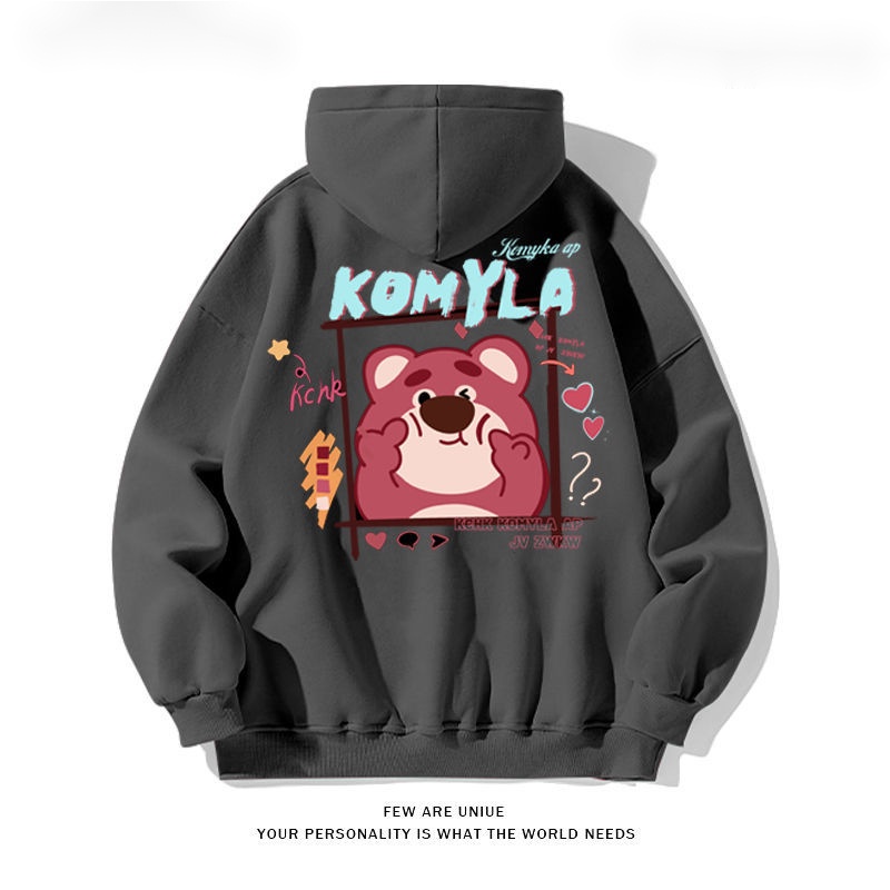 Áo Khoác Sweater Dày Dặn In Họa Tiết Gấu Và Dâu Tây Dễ Thương Phong Cách Nhật Bản Thời Trang Xuân Thu Cho Cặp Đôi