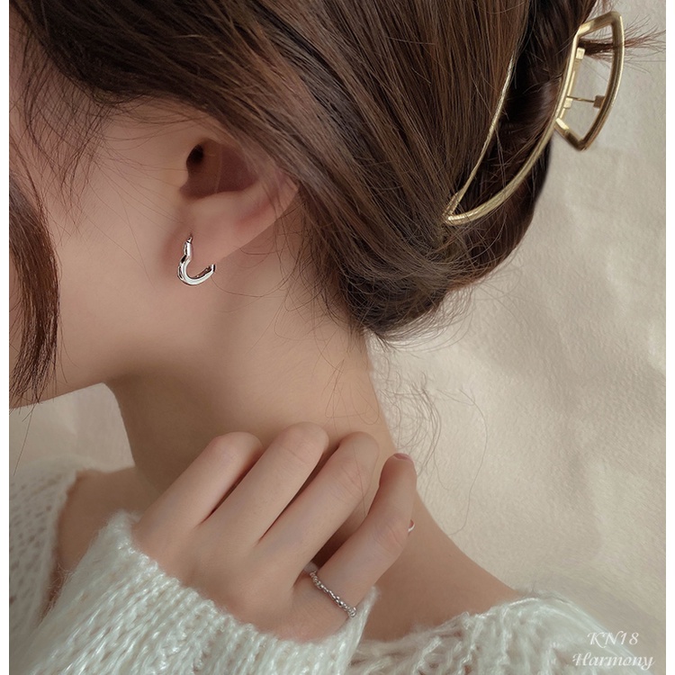 Bông tai, Khuyên tai nam nữ bạc mạ vàng hình trái tim thiết kế đơn giản, cá tính, unisex KN18 | TRANG SỨC BẠC HARMONY