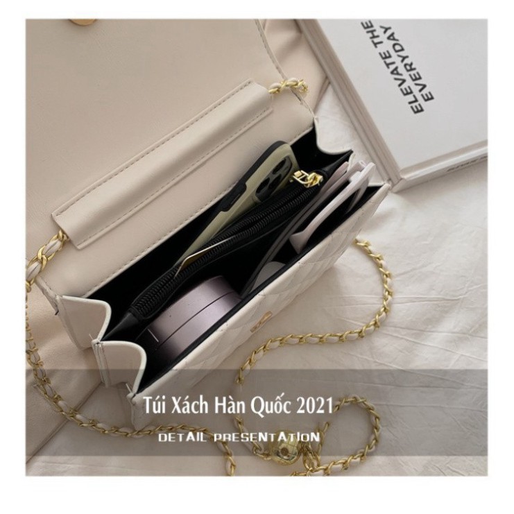 [FreeShip - Hàng Chuẩn] Túi xách Túi đeo chéo nữ Da trần trám phối xích màu trắng xanh đen đỏ Cao cấp công sở dự tiệc | BigBuy360 - bigbuy360.vn