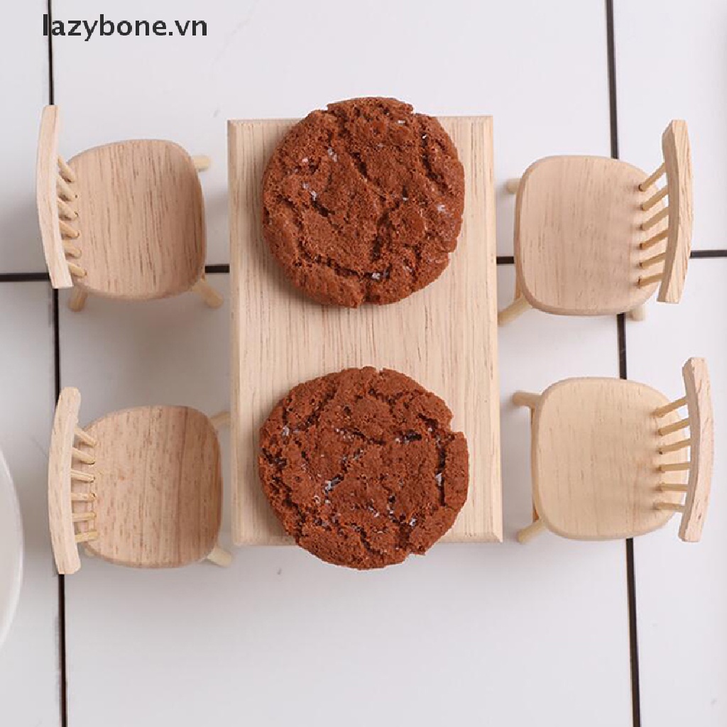 Bộ bàn 4 ghế gỗ mini tỉ lệ 1 / 12 trang trí nhà búp bê sáng tạo độc đáo
