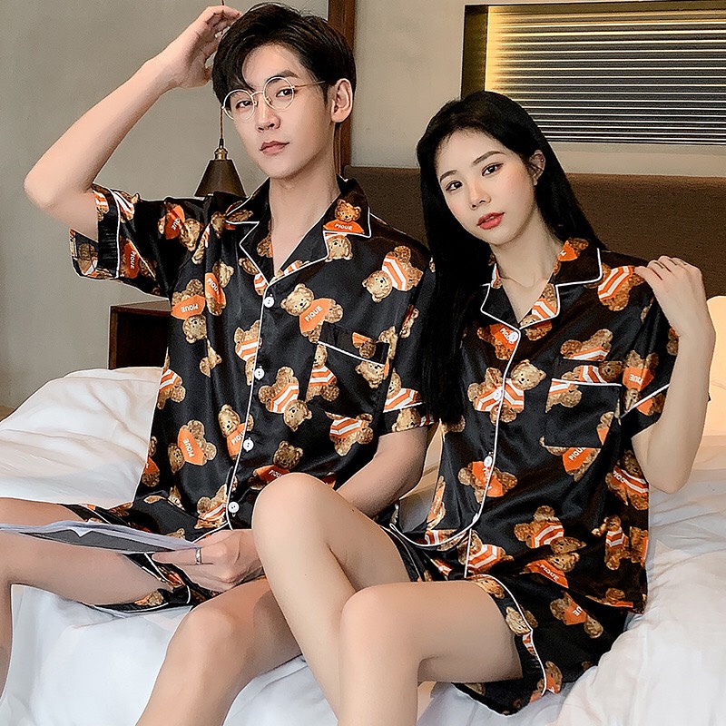 Pyjama lụa nam nữ thoáng mát hình gấu nhiều họa tiết