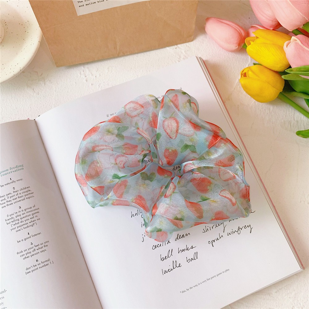 Cột tóc vải scrunchies vòng đeo tay scrunchies chất liệu voan bản to họa tiết hoa quả cho bạn gái