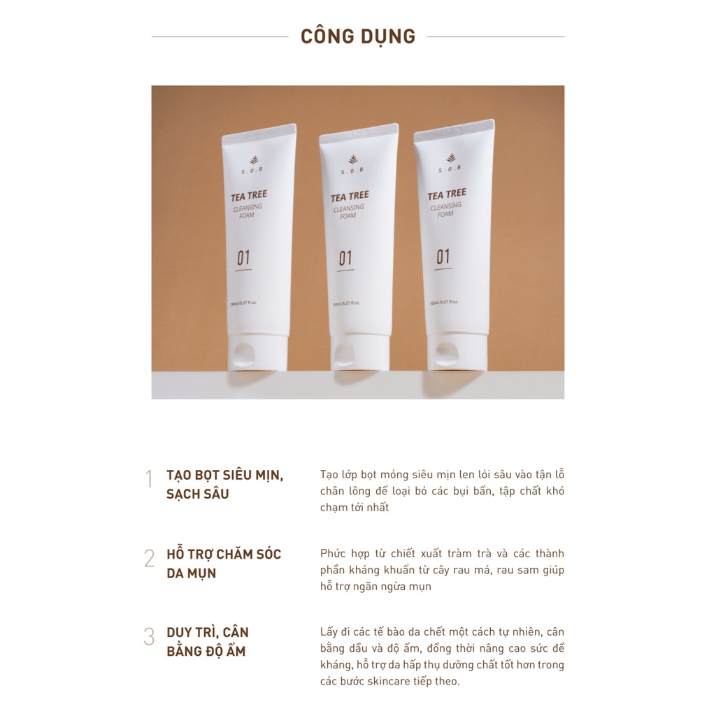 Sữa Rửa Mặt Làm Sạch Và Giảm Mụn S.O.B Tea Tree Cleansing Foam 150ml