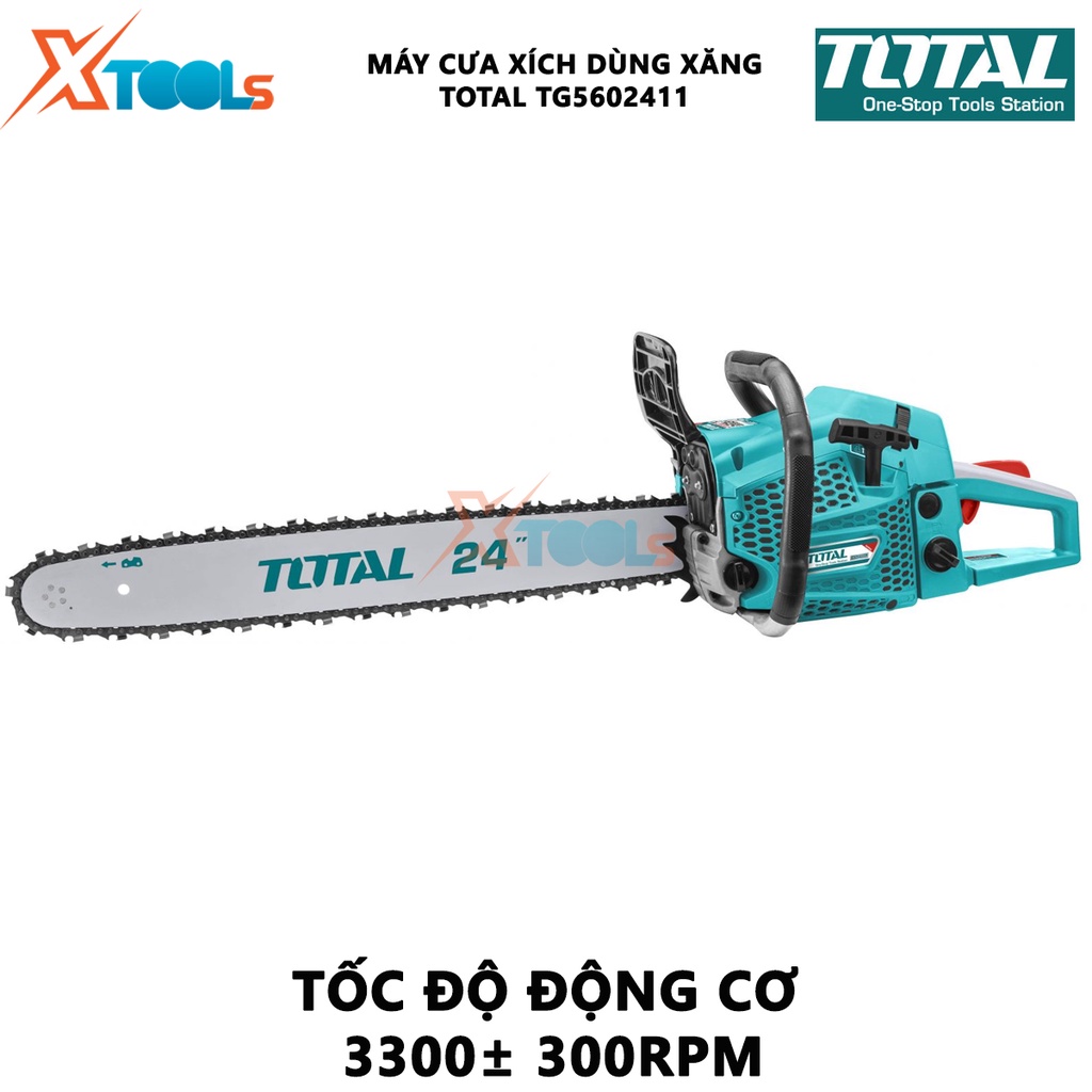 Máy cưa xích dùng xăng Total TG5602411 | động cơ 2 thì dung tích 62 cc, đường kính cắt tối đa 605mm, dung tích bình xăng