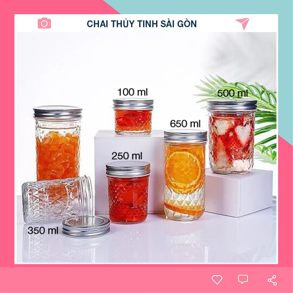 Hũ thủy tinh đựng gia vị vân kim cương đầy đủ kích thước