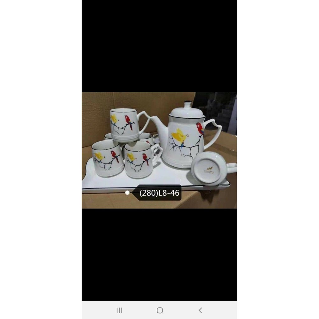 Bộ bình 6 cốc kèm khay sứ xương hàng cao cấp
