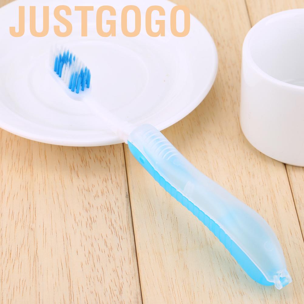 Justgogo Light Blue Portable Compact Fold Foldable Folding Toothbrush Travel Camping Hiking Outdoor Easy