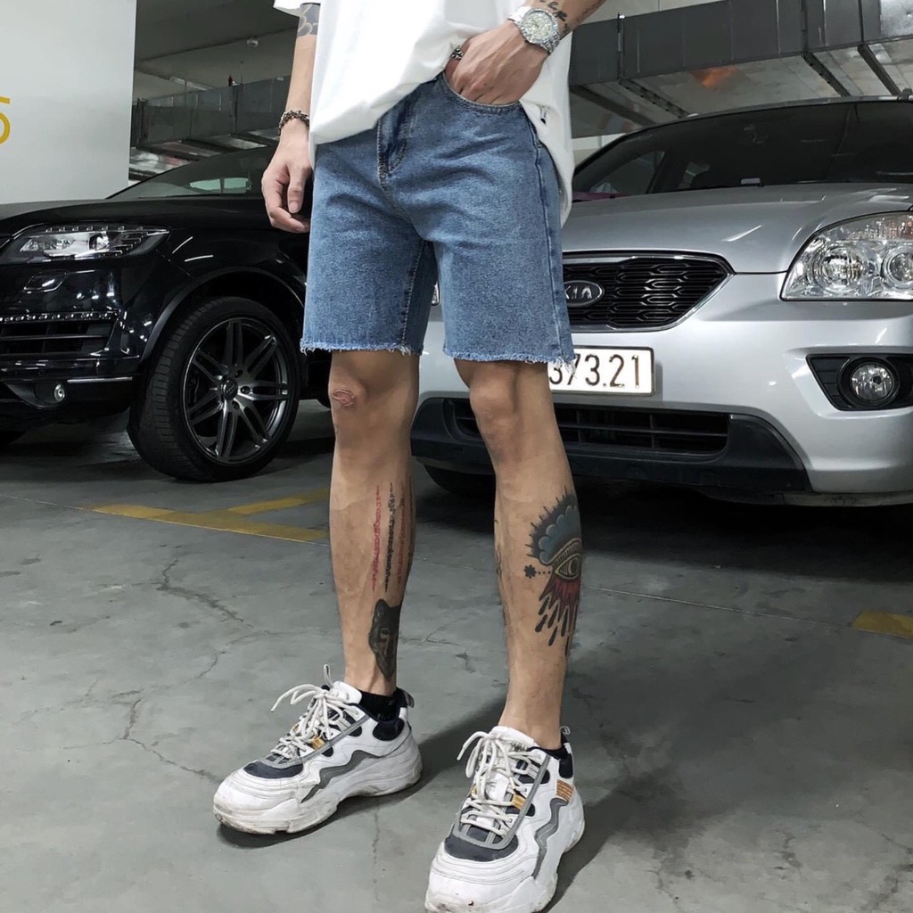 Quần Short Jean Trơn Lửng Nam Nữ Unisex