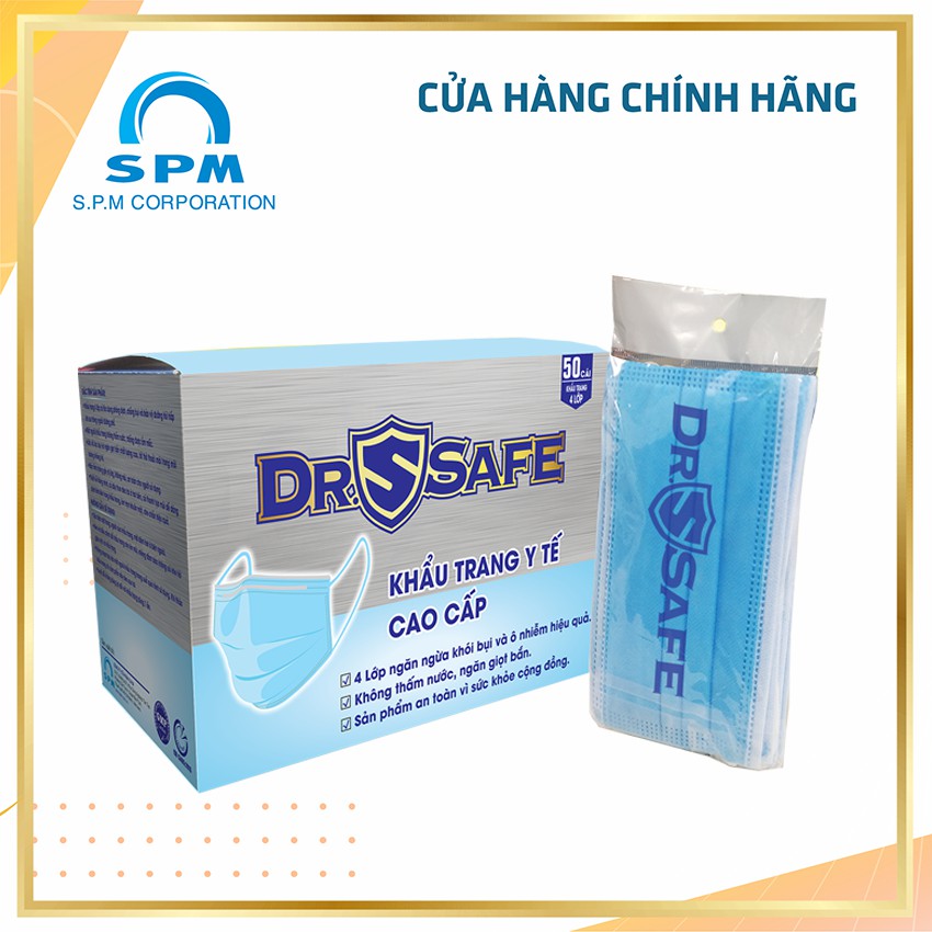 Khẩu trang y tế Dr. Safe loại cao cấp - 4 lớp - Tiêu chuẩn ISO (Hộp 50 cái)