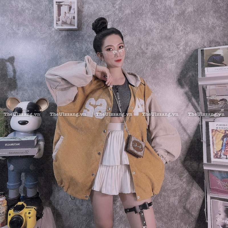 Áo khoác nhung tâm nút bấm form rộng nam nữ hàng quảng châu thêu AM F462 NÓN - NT1005