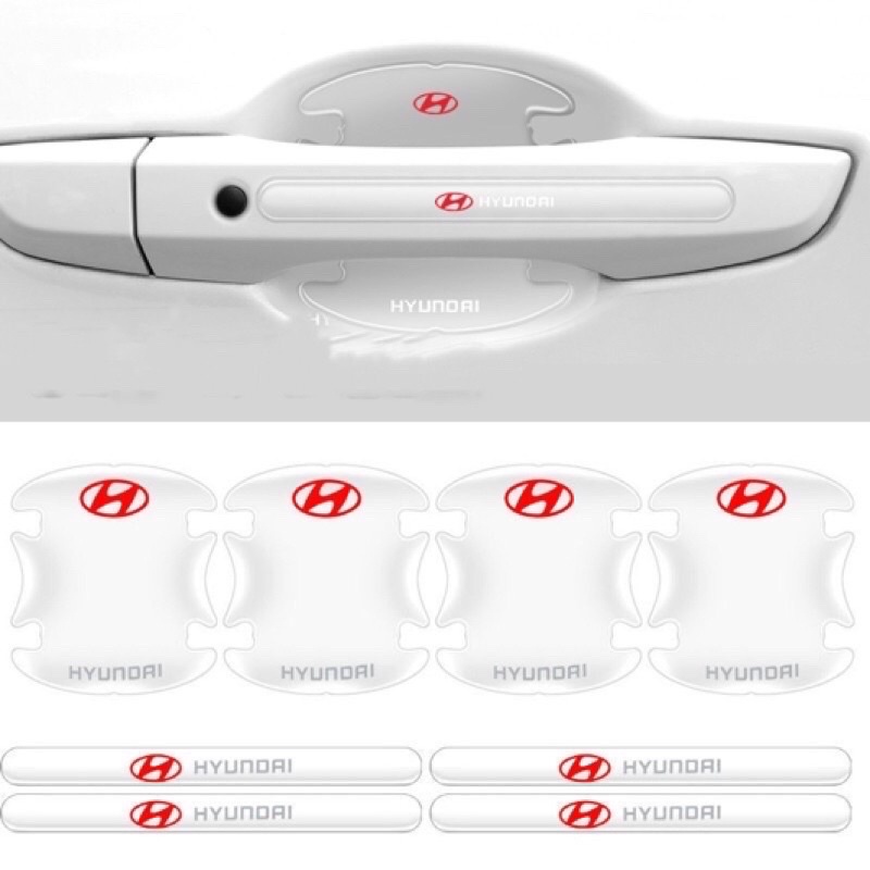Bộ 10 miếng dán silicon tay, hõm, gương ô tô logo hãng xe Hyundai I10, I20, I30, Accent, Santafe, Tucson, Kona, Getz