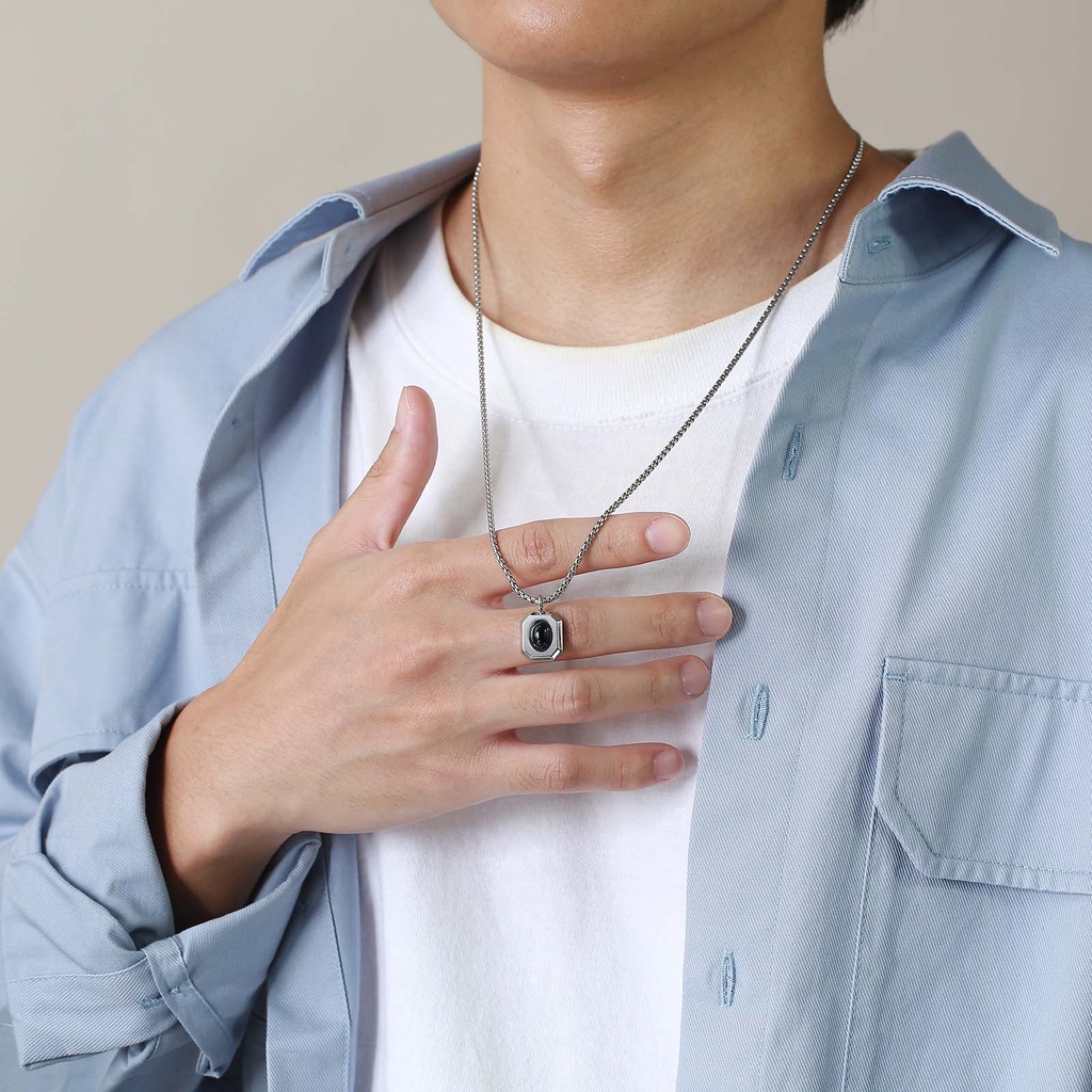 Vnox Vòng cổ Mặt Đá Onyx Màu Đen/Bạc Bằng Thép Không Gỉ Thời Trang Cho Nam