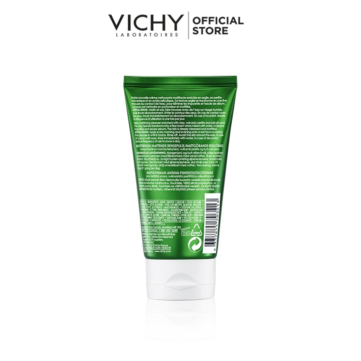 Sữa rửa mặt tạo bọt làm sạch sâu kiểm soát dầu Vichy Normaderm Phytosolution Volcanic Mattifying Cleansing Cream 125ml | BigBuy360 - bigbuy360.vn