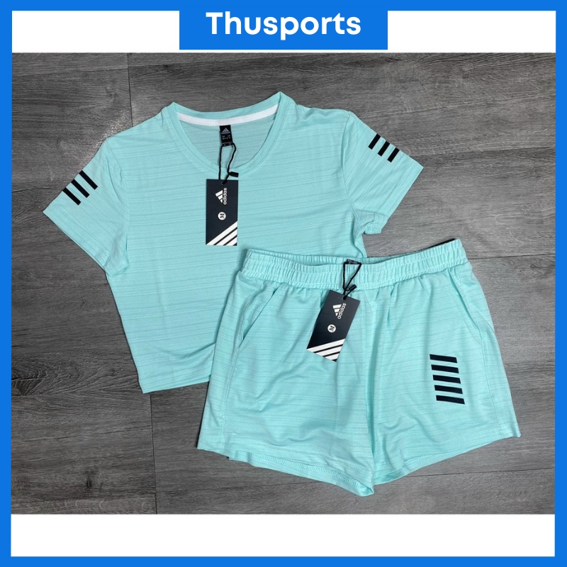Set thể thao croptop nữ ngắn tay quần đùi chất thun mát mặc tập thể dục tại nhà