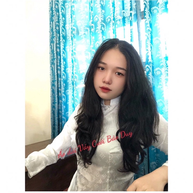 Áo dài trắng gấm học sinh bigsize thiết kế LV may sẵn