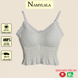Áo 2 dây namylala đệm mỏng viền ren dáng ôm nhún bèo n2d01