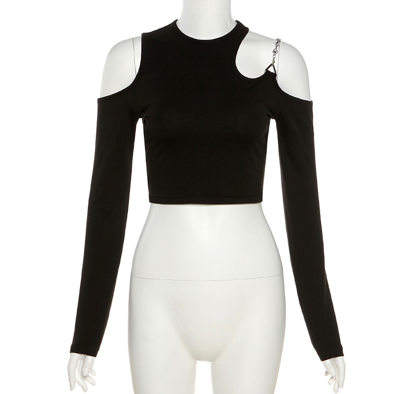 DUNEA Áo Thun Tay Dài Khoét Lỗ Hở Vai Gợi Cảm Thời Trang Cho Nữ