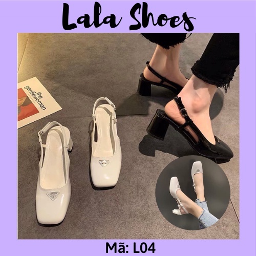 Giày cao gót đế vuông quai gắn đá tam giác hot 2021- L047 - LALA SHOES