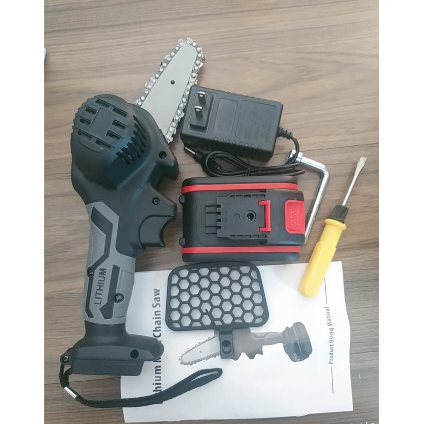 MÁY CƯA XÍCH DÙNG PIN CẦM TAY MINI SẠC 42V SIÊU KHỎE máy cưa lõi đồng, lan xích 4inch dùng cưa gỗ, nhựa BH chính hãng