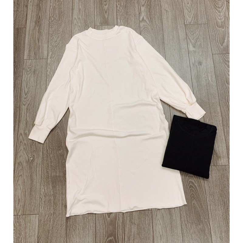 Đầm thun suông tay dài bo đen, trắng, kem🌵 | BigBuy360 - bigbuy360.vn