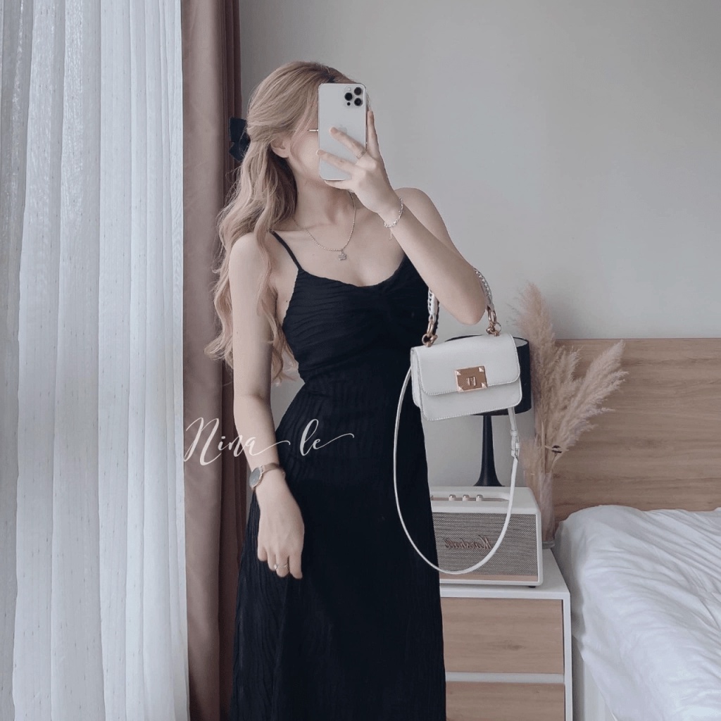 ĐẦM THUN SÓNG HAI DÂY THIẾT KẾ HAI LỚP DÁNG SUÔNG THEO FORM MẶC LÀ XINH CỰC HOT UP