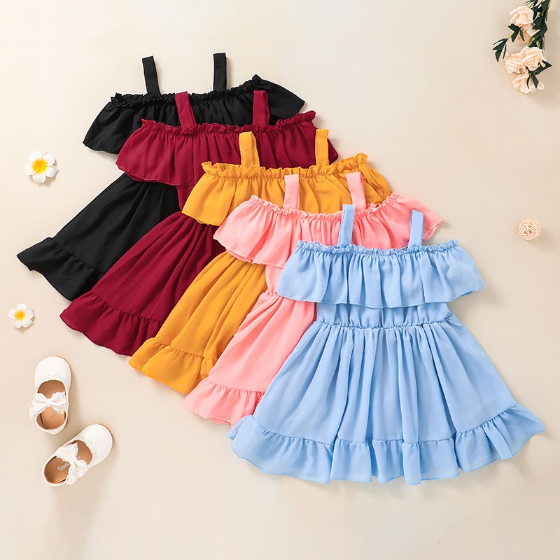 Đầm Công Chúa Hai Dây Bé Gái Màu Trơn Phong Cách Hàn Quốc Mùa Hè Không Tay Váy Cho 1-6 Tuổi Trẻ em