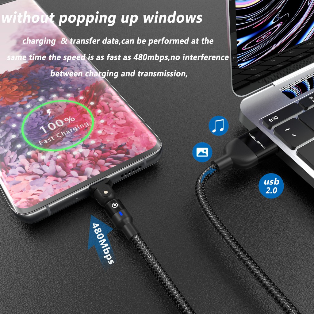 Cáp Sạc Nhanh Xoay 180 Độ Cho Android / Type C / Iphone 1m / 2m Yue