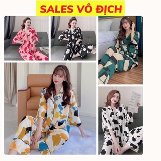 Đồ Ngủ Nữ Pizama Bigsize dài cánh dơi  55-100kg mặc nhà cực Xinh chất Lụa Cao Cấp