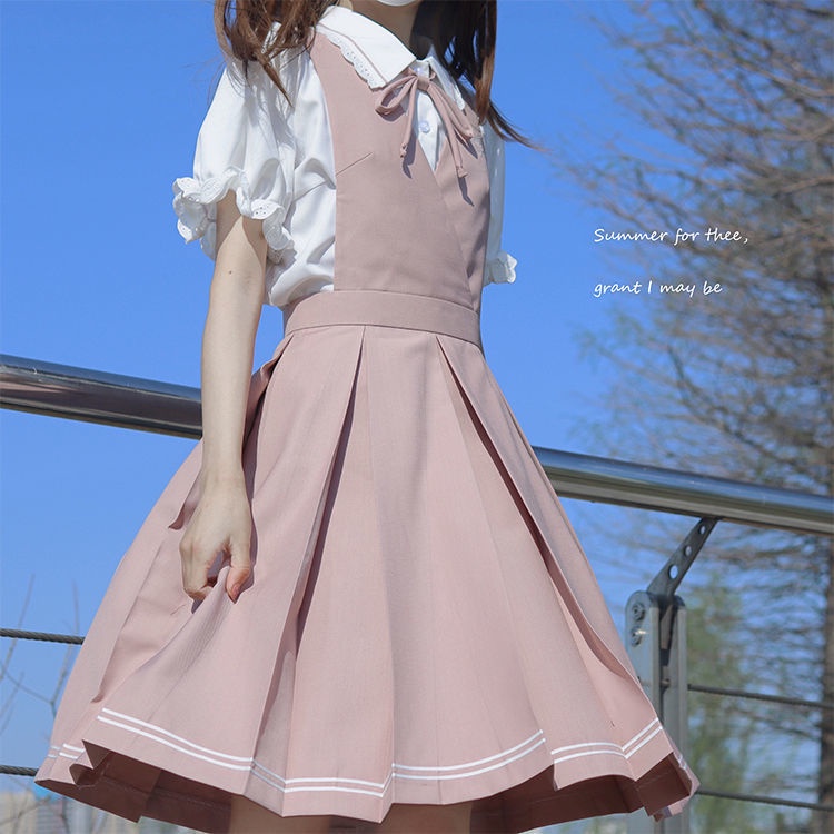 Young Girl College Dress Style Japanese JK Uniform Summer Lantern Sleeve Short Sleeve