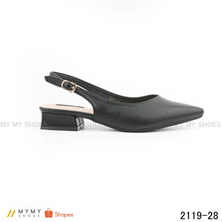 Giầy bít mũi my my shoes nhọn da lì gót vuông 3p 2119-28
