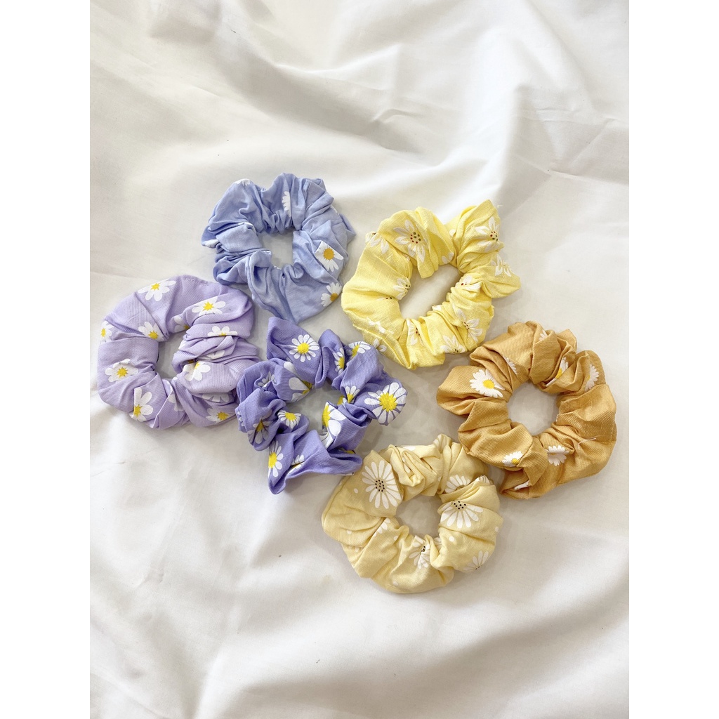 Dây buộc tóc Scrunchies co giãn phối ren phối màu cầu vồng thời trang cho nữ