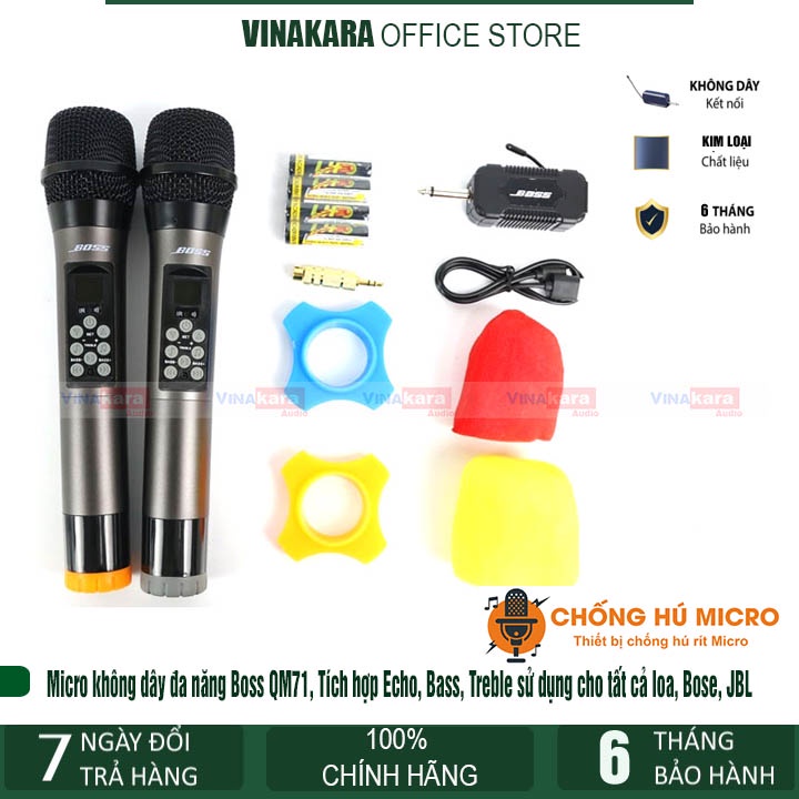 Micro không dây đa năng Boss QM71, Tích hợp Echo, Bass, Treble sử dụng cho tất cả loa, Bose, JBL
