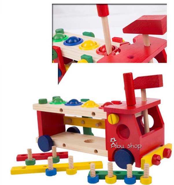Xe ô tô gỗ Lắp ráp đập bóng cao cấp 3in1