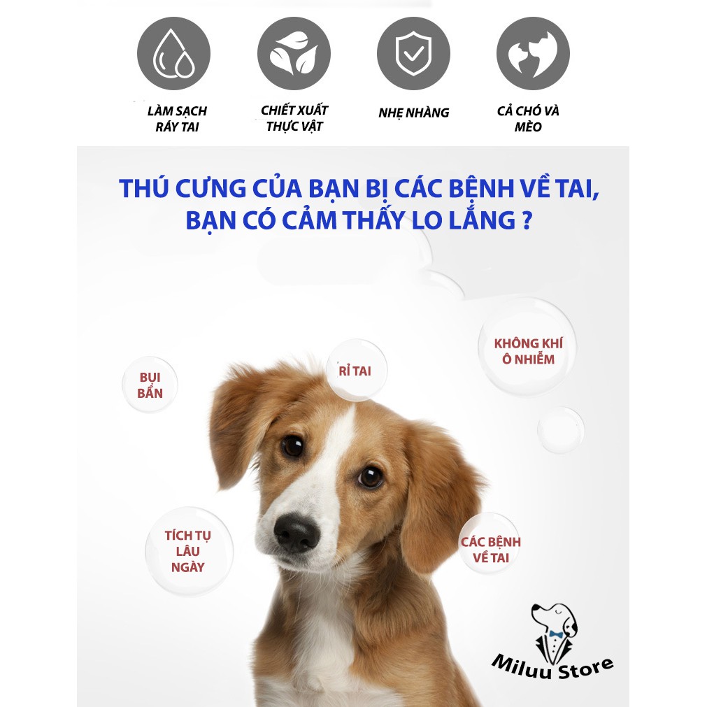 [Mã PET50K giảm Giảm 10% - Tối đa 50K đơn từ 250K] Nước Rửa Tai Cho Chó Mèo, làm sạch giữ vệ sinh vùng tai cho thú cưng